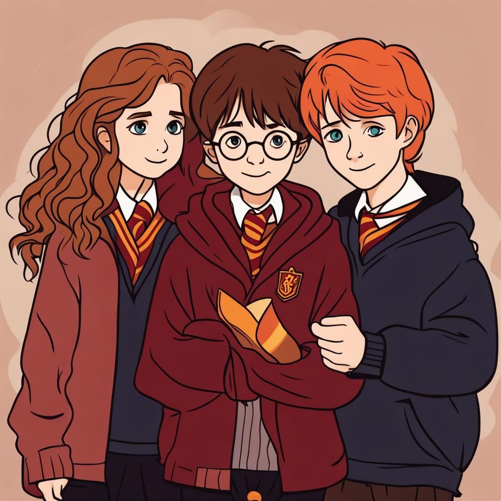 Harry, Hermione, and Ron: A Cozy Hogwarts Scene