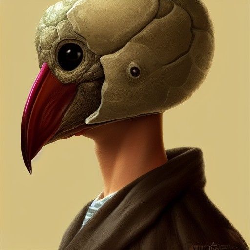 Fungus Bird Portrait with Plague Mask Digital Art