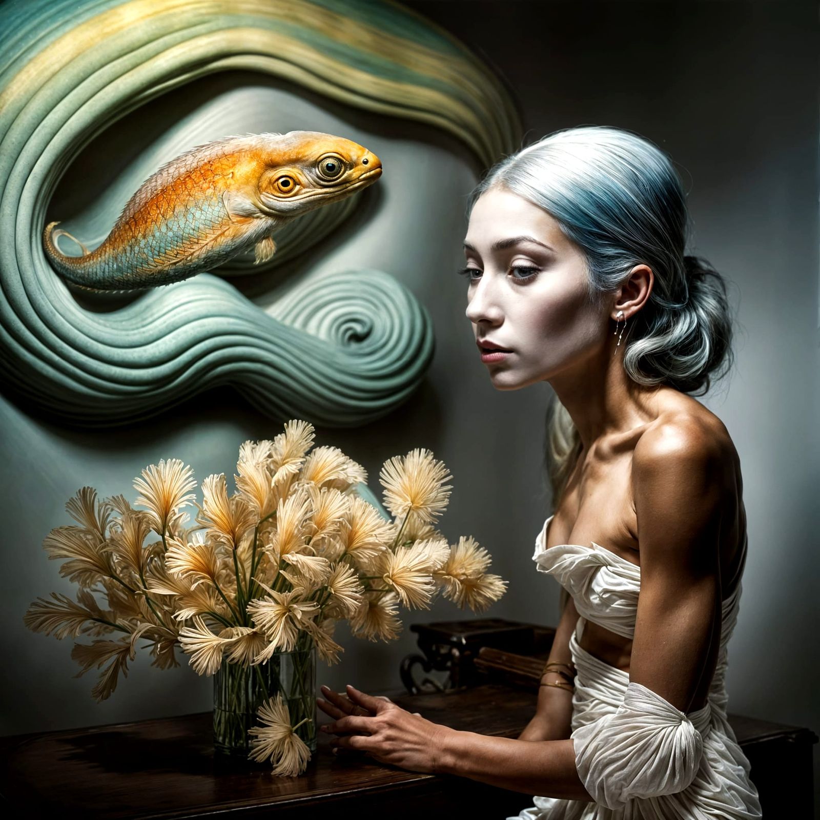 Surreal Portraits in Antique Home, Photorealistic Style