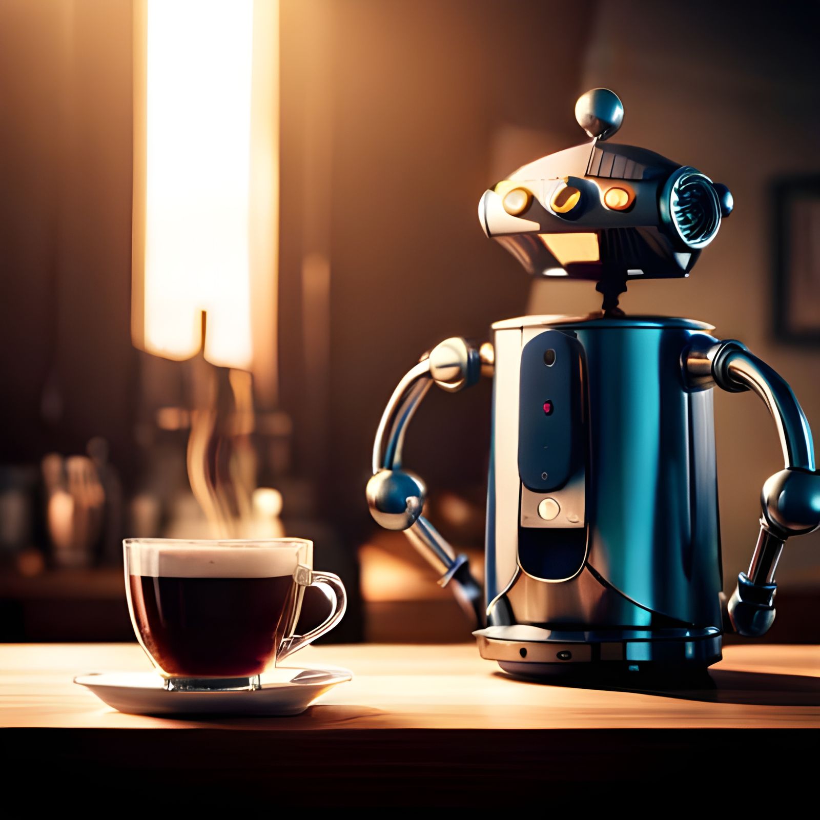 Happy Coffee Robot with Hot Drink