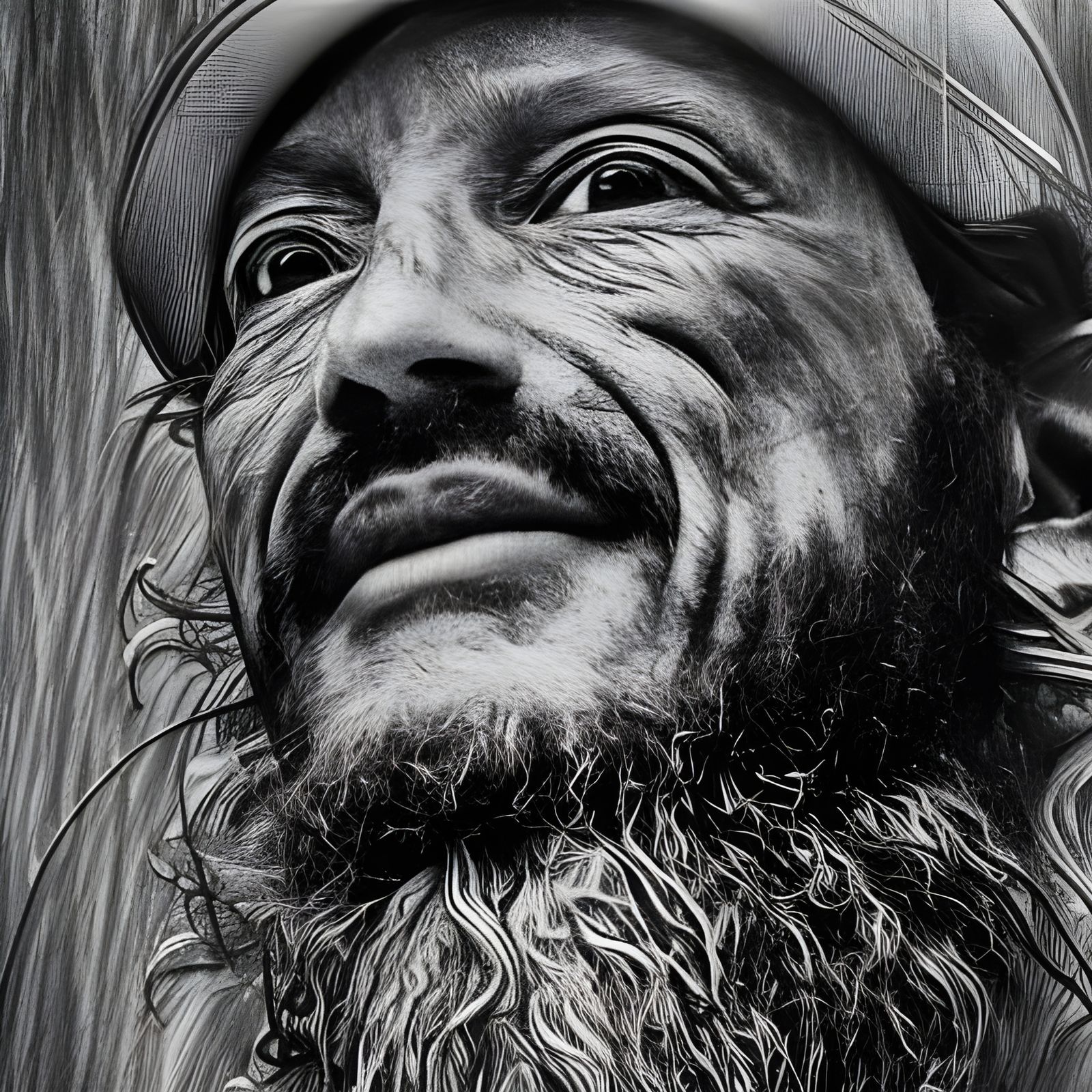 Hungry Fisherman: Hyperrealistic Black and White Pencil Sket...