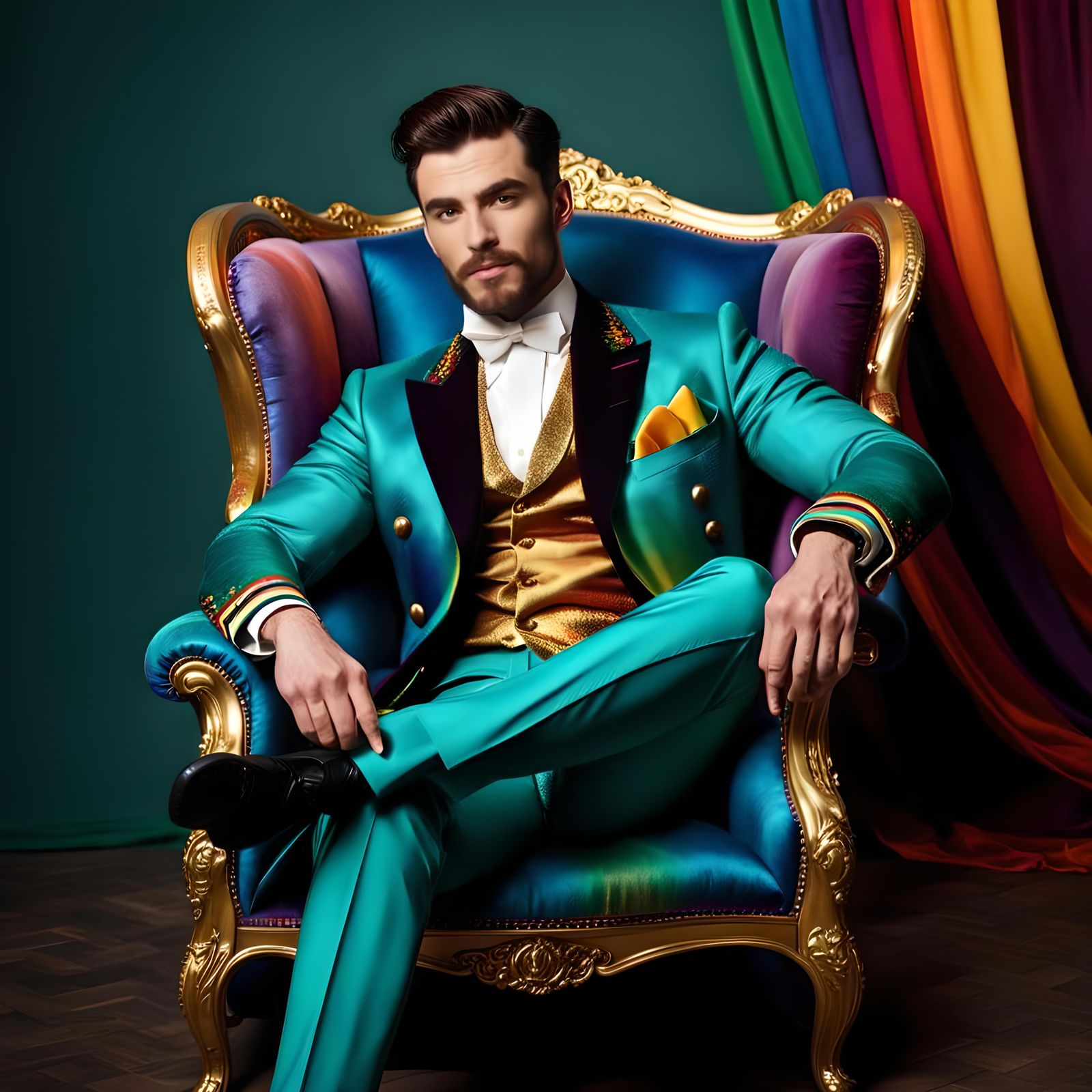 Handsome Man in Edwardian Rainbow Fashion