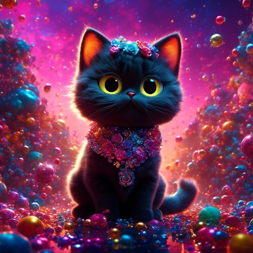 Dramatic Big-Eyed Cat Portrait in Hyperrealistic Style