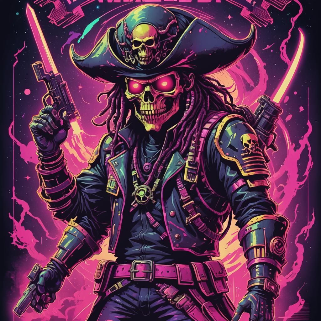 Synthwave Wanted Poster: Alien Space Pirate