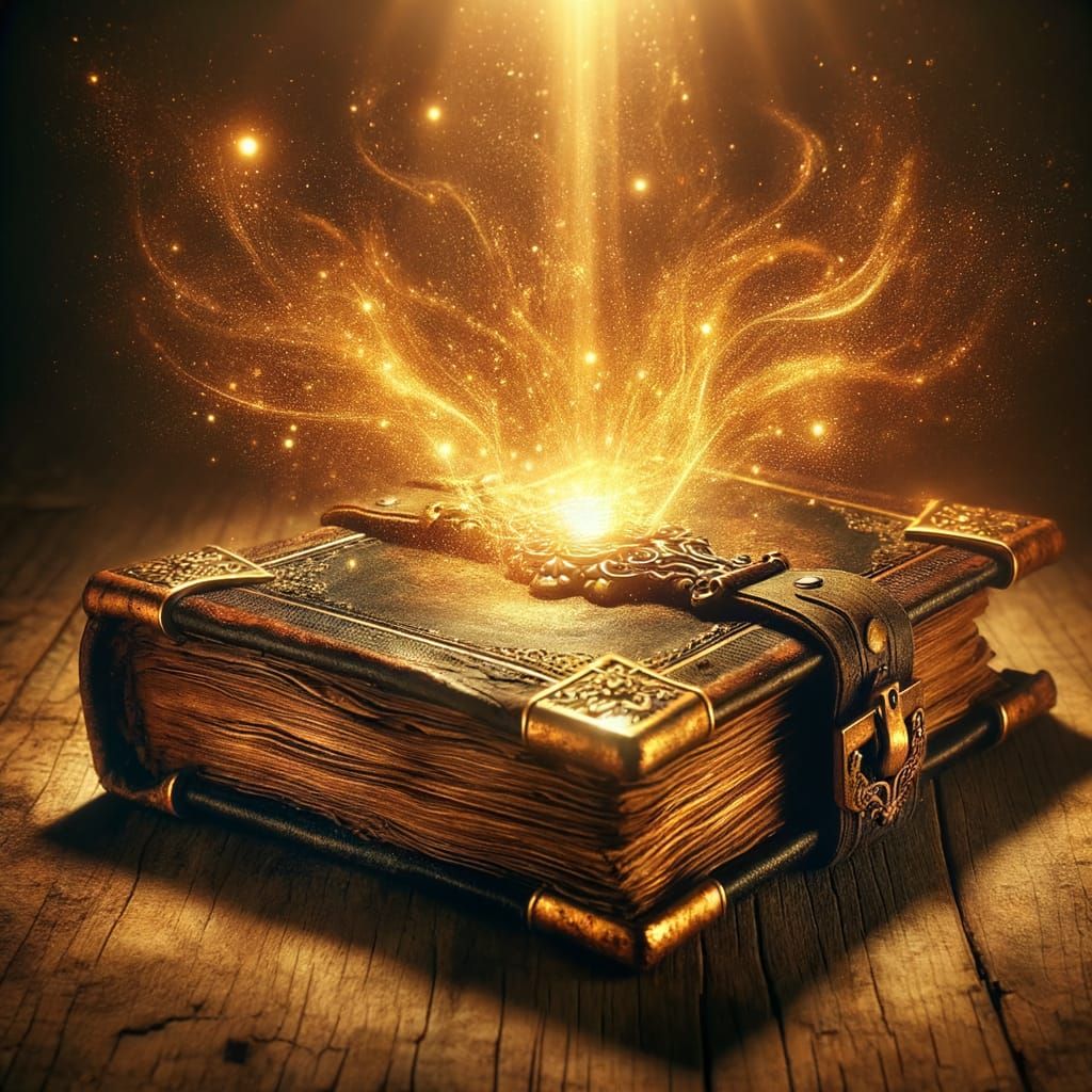 Antique Golden Grimoire Radiates Enchanted Aura