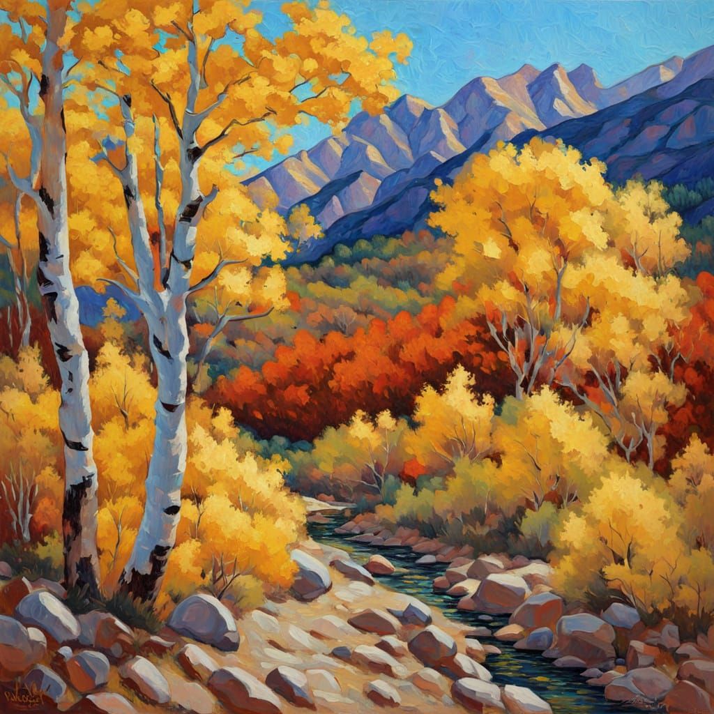 Autumn Settles Over Arroyo Seco in Neo-Impressionist Style