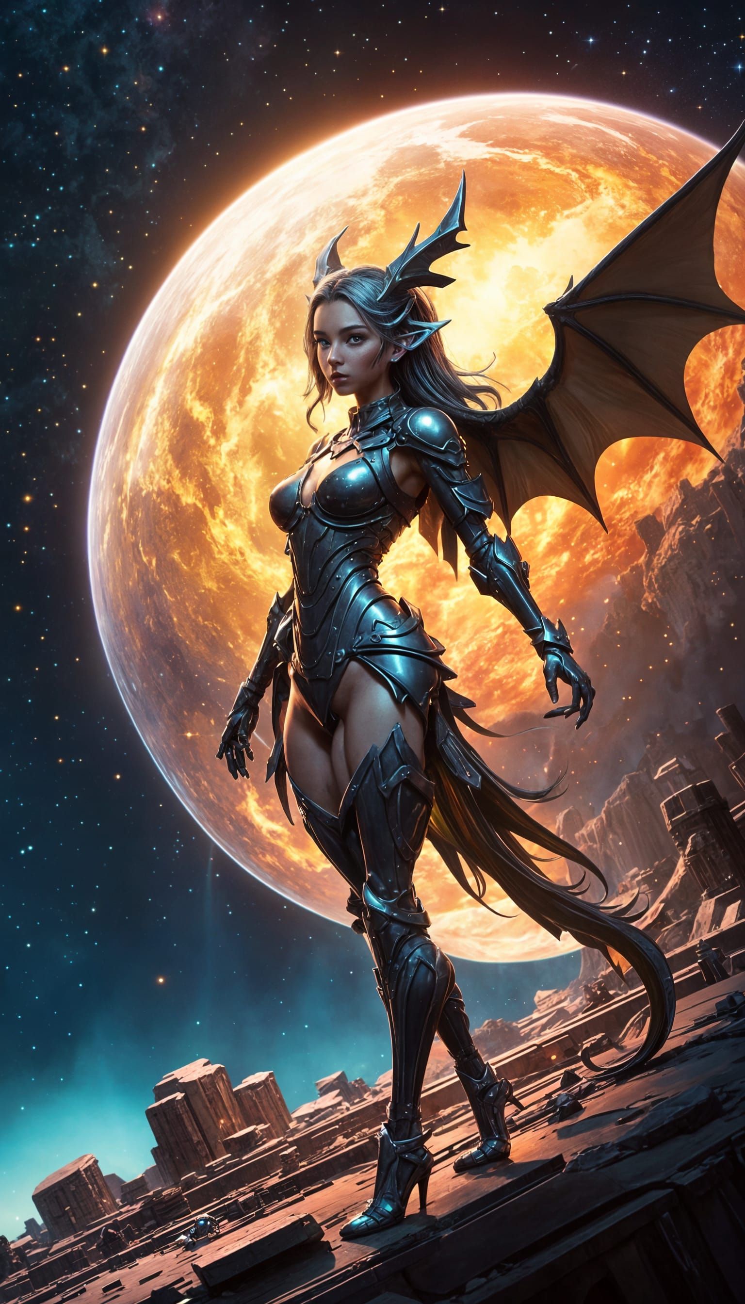 Stunning Dragon Girl in Cosmic Paradise