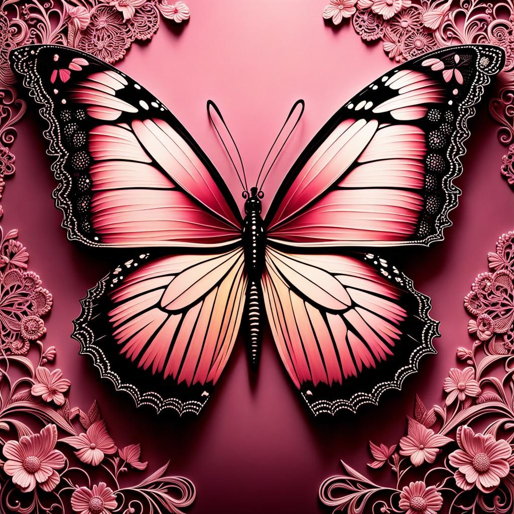 Blush Chantilly Lace Butterfly in 3D Digital Art