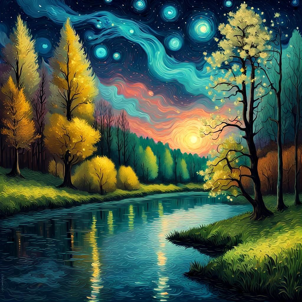 Starry Galaxy Night Sky in Van Gogh Style