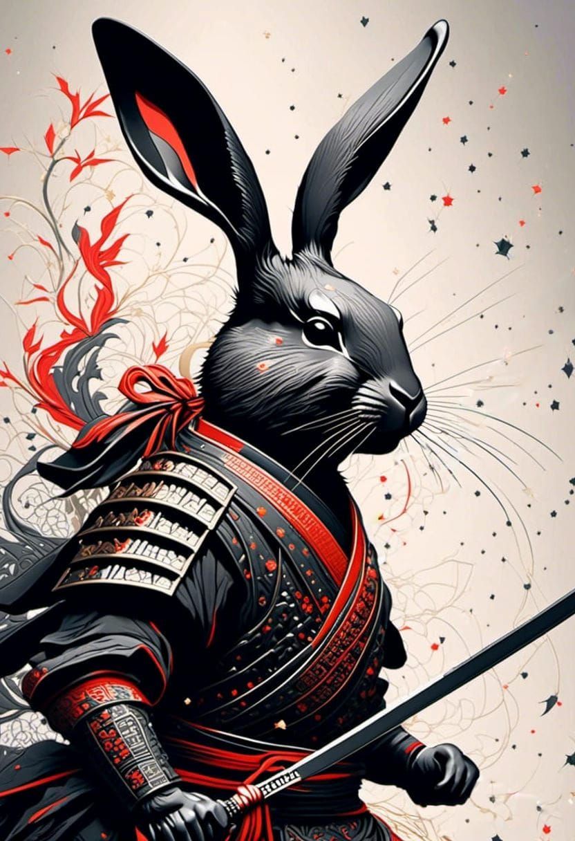 Samurai Ninja Rabbit in Fighting Stance