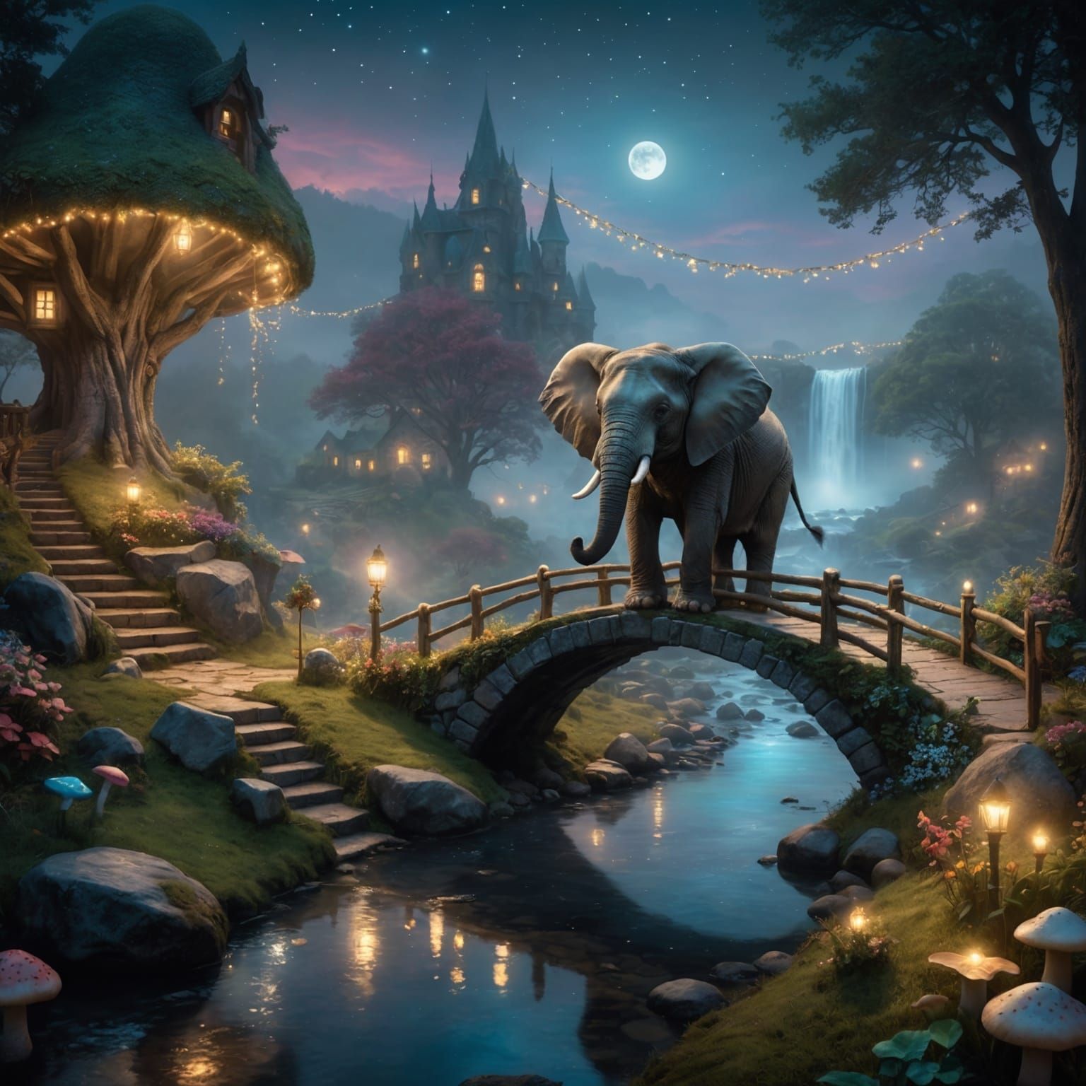 Enchanting Baby Elephant on Rainbow Bridge