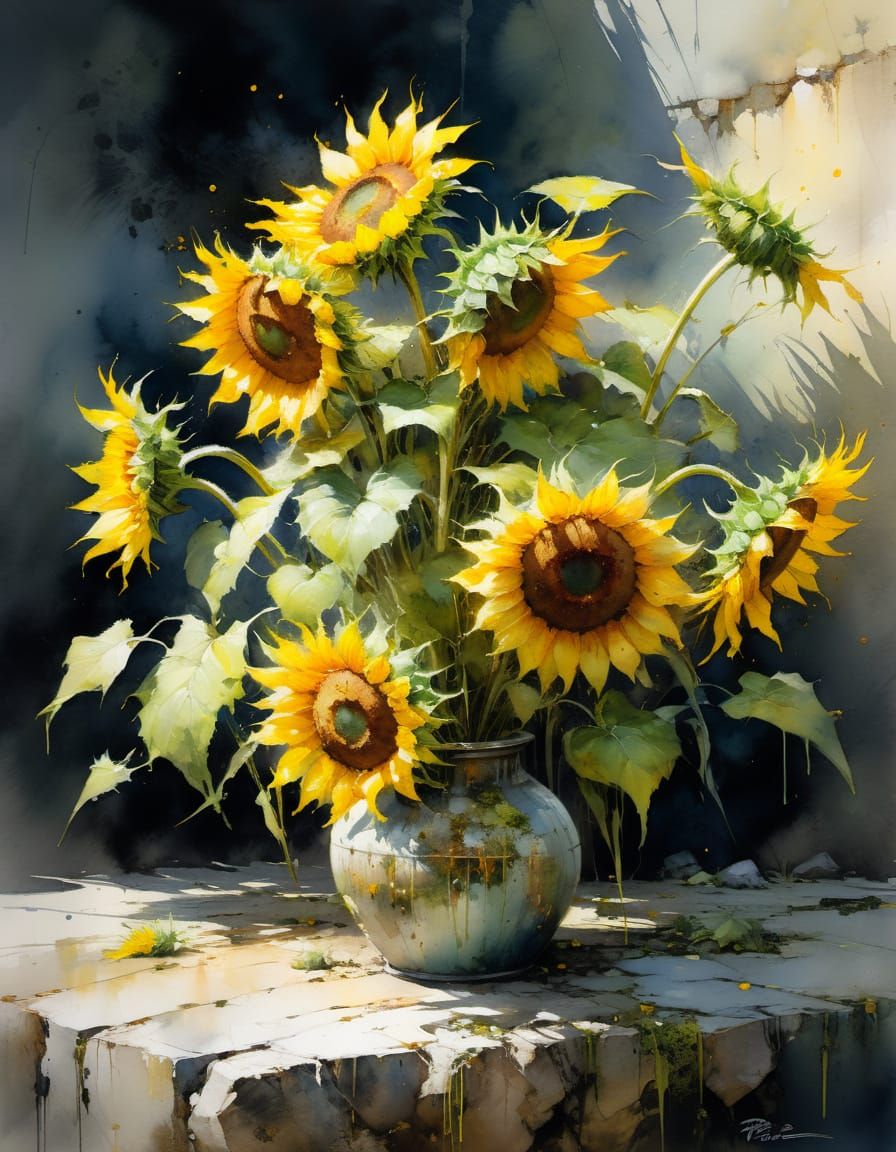 Rustic Sunflowers in a Vintage Watercolor Style