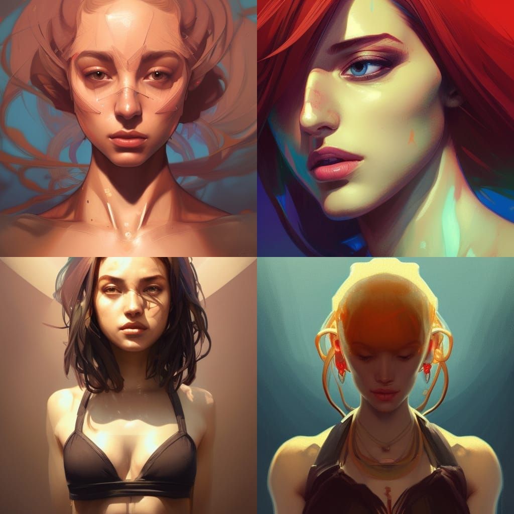 Detailed Portrait in Art Nouveau Style Lighting