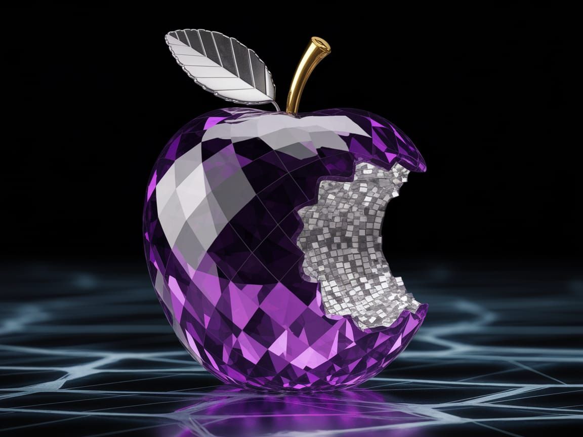 Purple Crystal Apple with Golden Stem and Silver Leaf