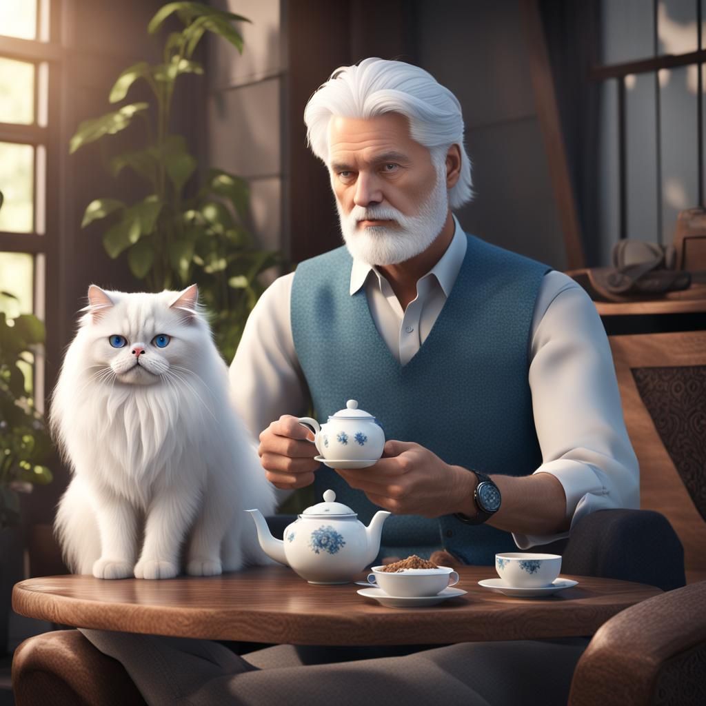 Man and Persian Cat in Detailed 3D