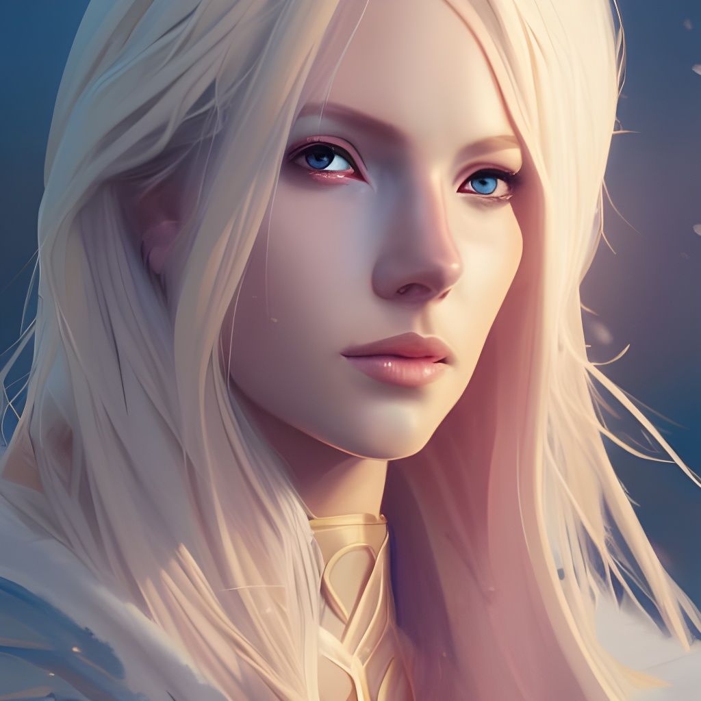 Blonde Female Ice Mage Portrait in Digital Art Style