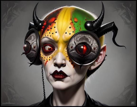 Gothic Portrait of a Person with Horns and Red Eyes