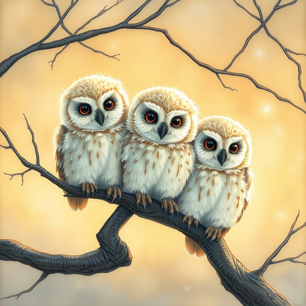 Whimsical Owlets in Gentle Twilight