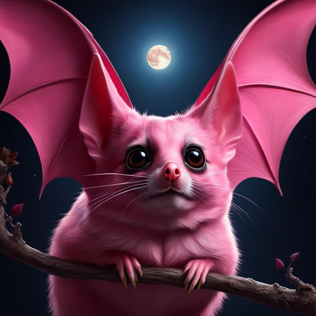 Pink Bat Soaring Before the Full Moon