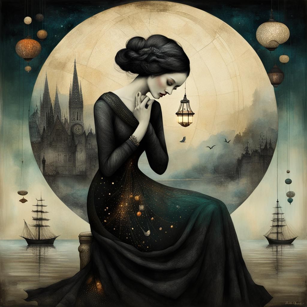 Fantastical Ink and Watercolor Dreamscape