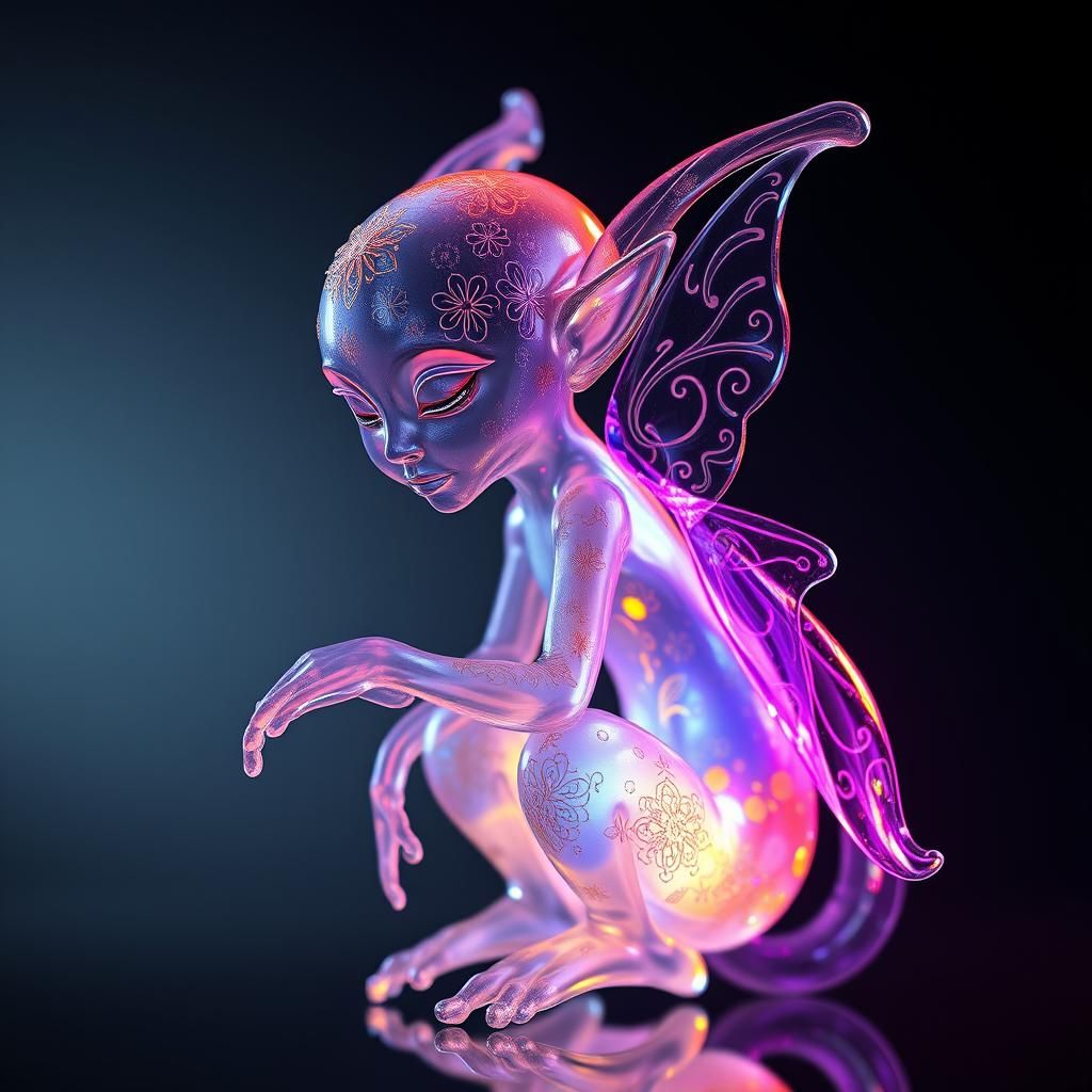 Ethereal Glass Elf Sculpture with Enamel Details
