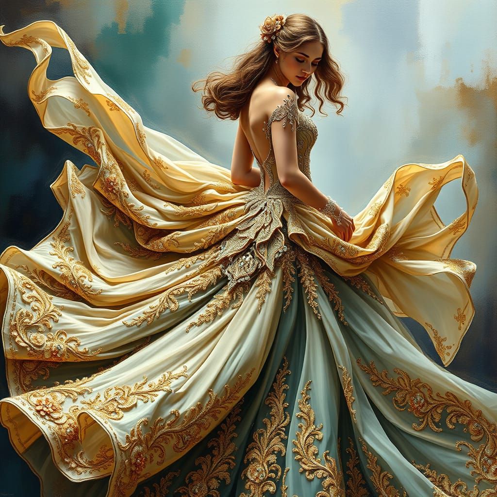 Ethereal Ball Gown in Opulent Art Nouveau Style
