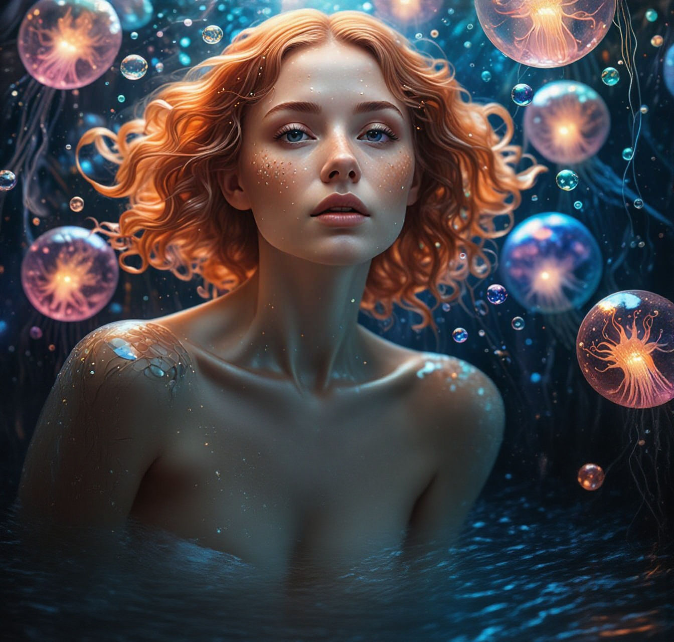 Ethereal Woman in Iridescent Solar Punk Dreamscape