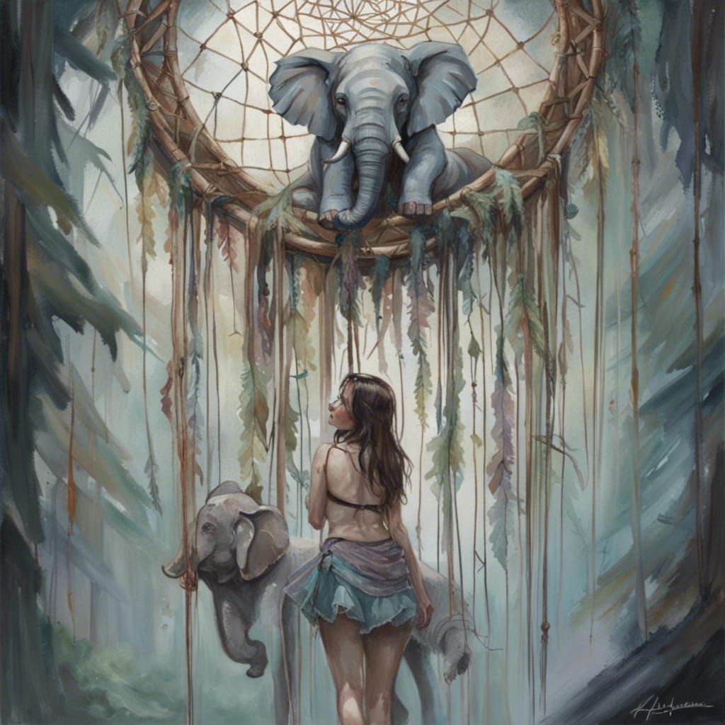 Elephant Dreamcatcher in Gouache and Watercolor