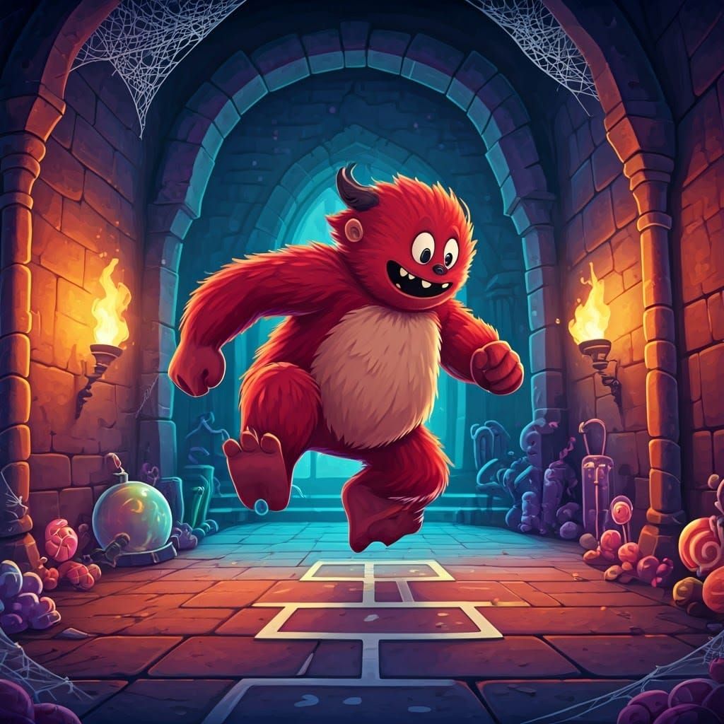 Gossamer Monster Plays Hopscotch: Candy Art Style