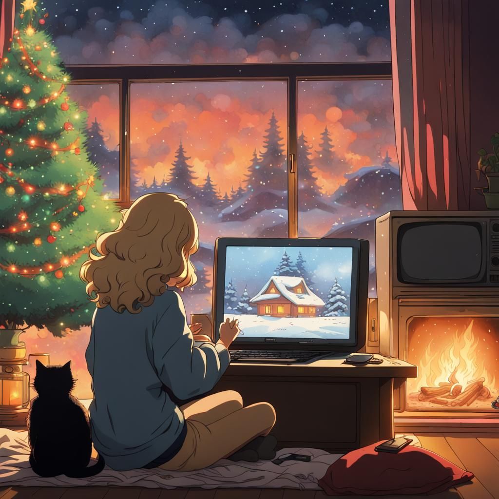 Woman at Kotatsu in Ghibli Anime Style