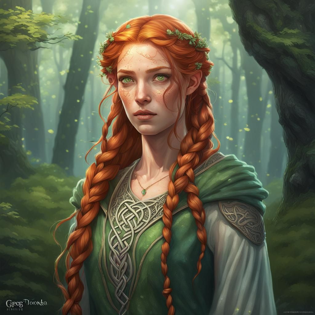 Mystical Celtic Princess Portrait in Forest