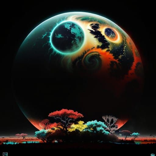 Gas Giant Stormscape in Vibrant Rainbow Eucalyptus Savanna