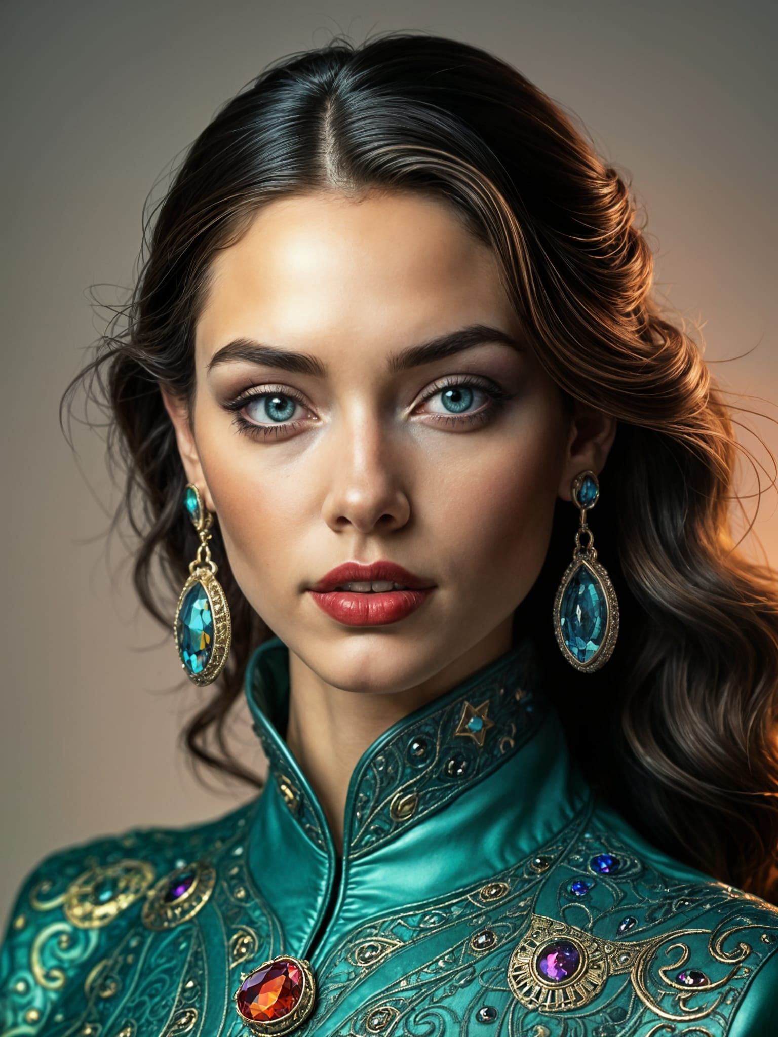 Hyperrealistic Portrait of a Powerful Woman in Futuristic At...