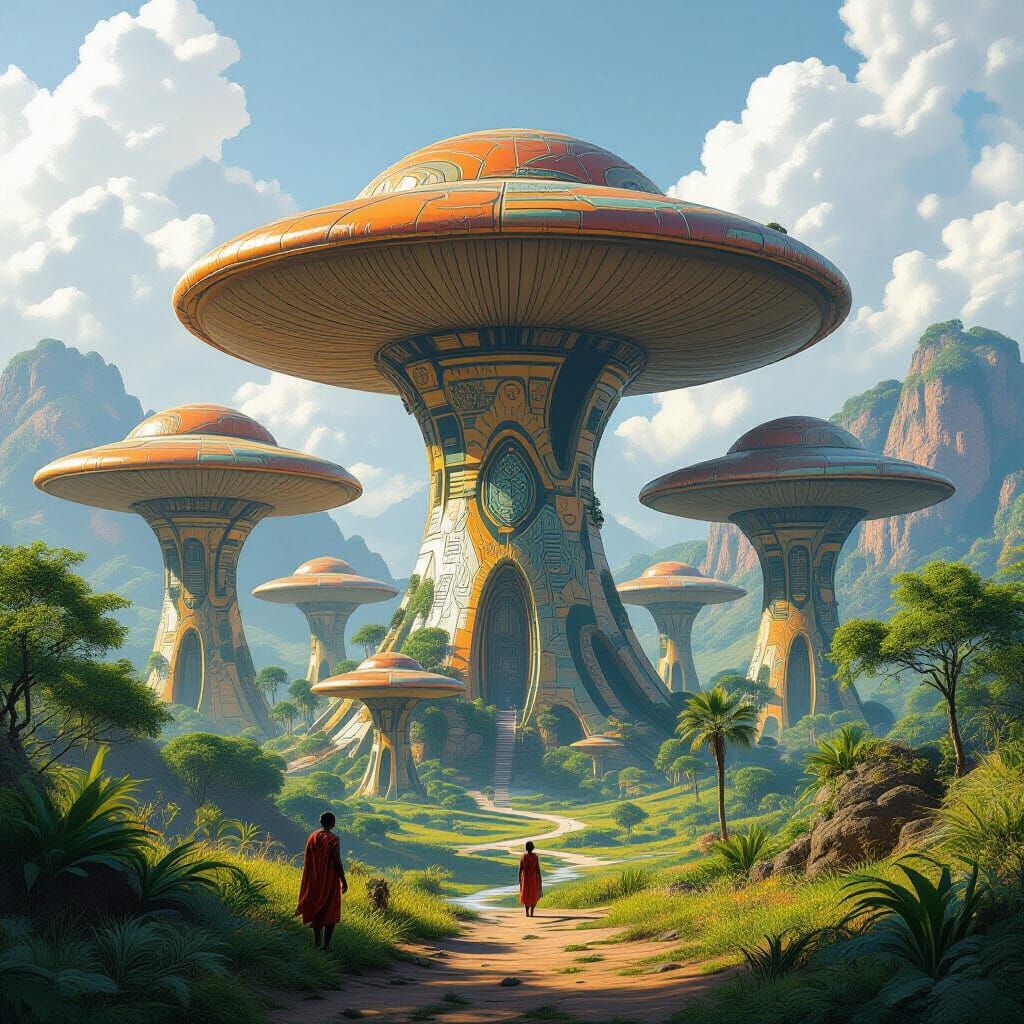 Futuristic Wakanda Mushroom Palaces in Tropical Savannah