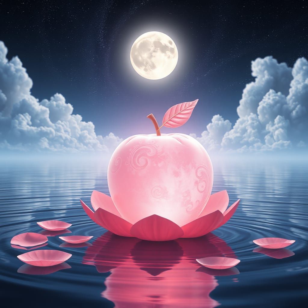 Crystalline Apple Floating Under a Starry Galaxy