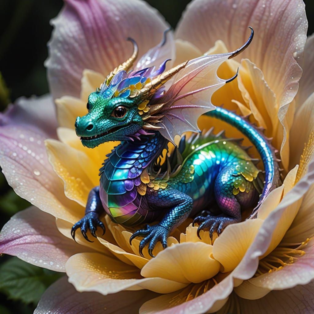 Enchanted Dragon in a Floral Oasis