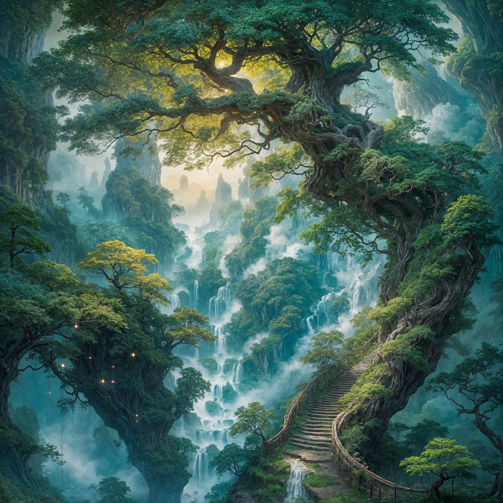 Surreal Rivers Flowing Upwards into Sky