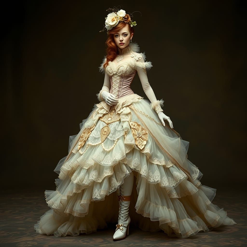 Steampunk Lady in Victorian Ball Gown, Syd Mead Style