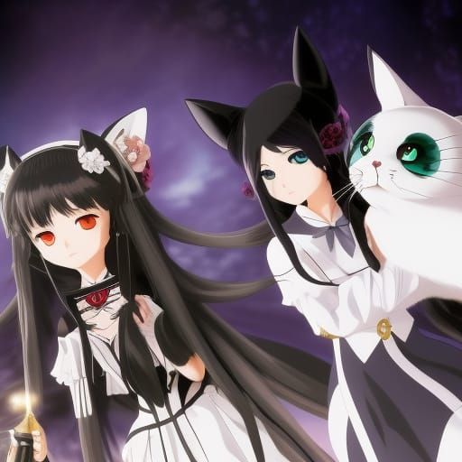 Gothic Anime Skeleton Cat Girl: Studio Ghibli Style