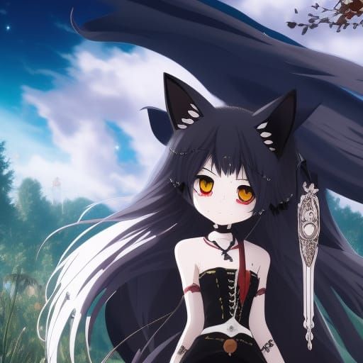 Gothic Skeleton Cat Girl in Anime Style