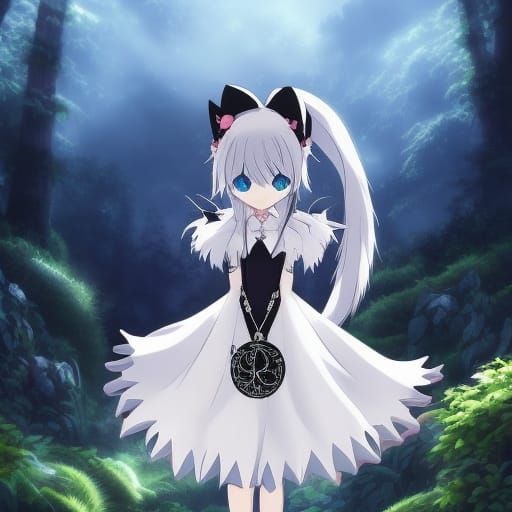 Gothic Anime Cat-Girl Skeleton in Studio Ghibli Style