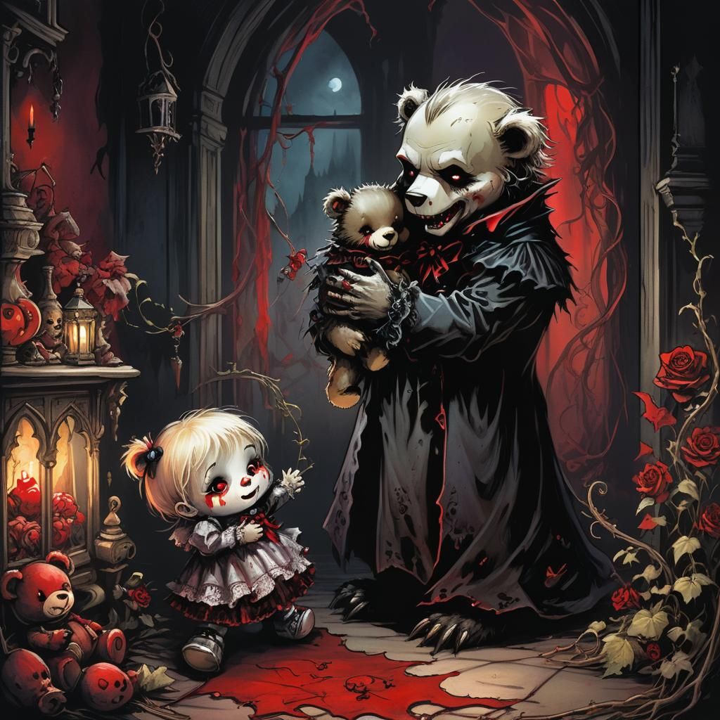 Haunted Nursery: Toddler and Vampire Teddy Bear