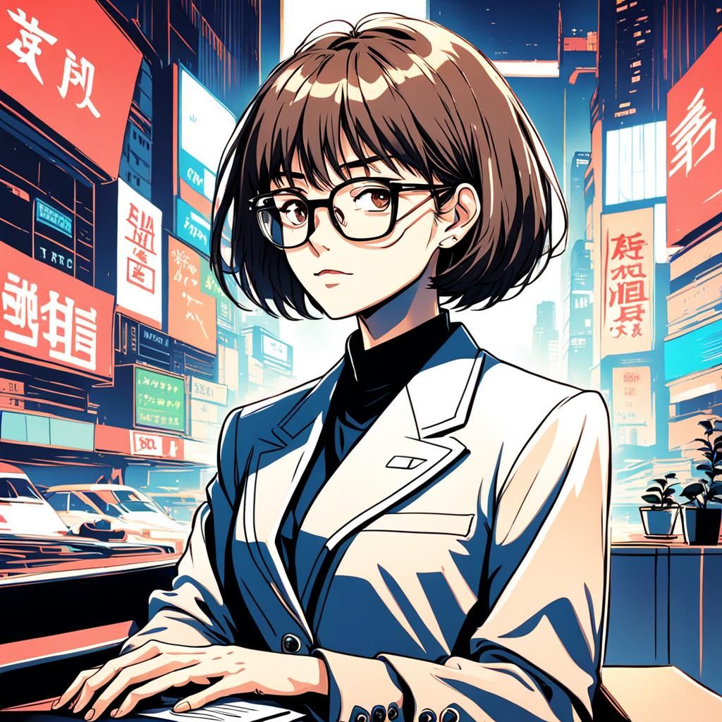 Business Woman in 80s Anime Style