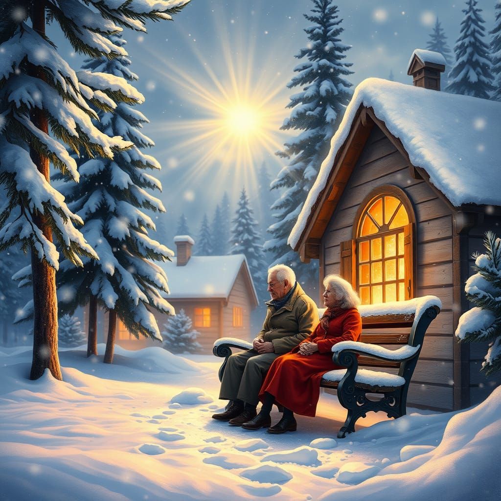 Ethereal Winter Scene in Vibrant Cosmic Colors