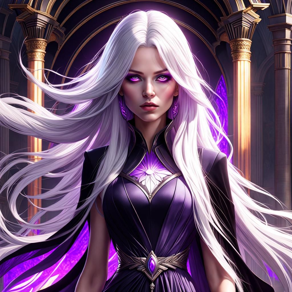 Fantasy Woman with White Hair in Dark Fantasy Style