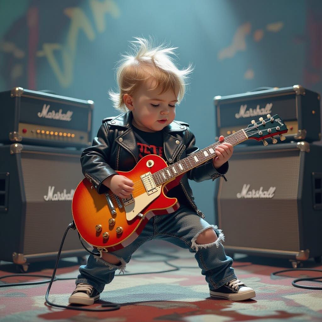 Baby Metalhead Headbanging in Bold Digital Art