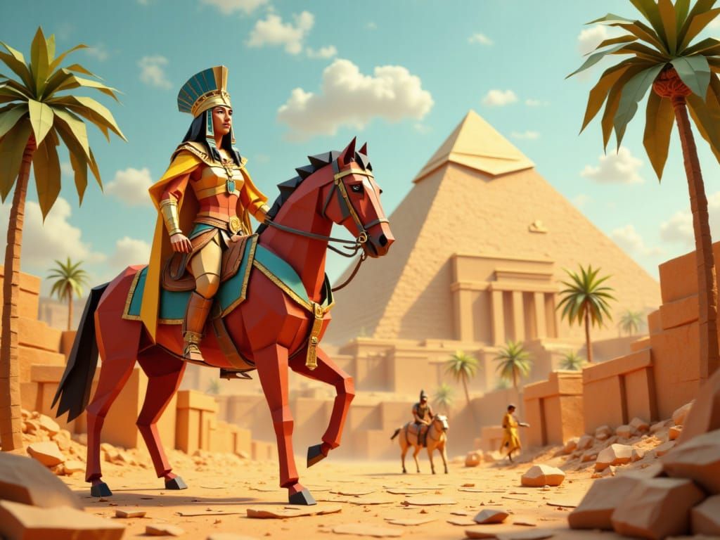 Egyptian Guard Oversees Pyramid Construction in Vibrant Vect...