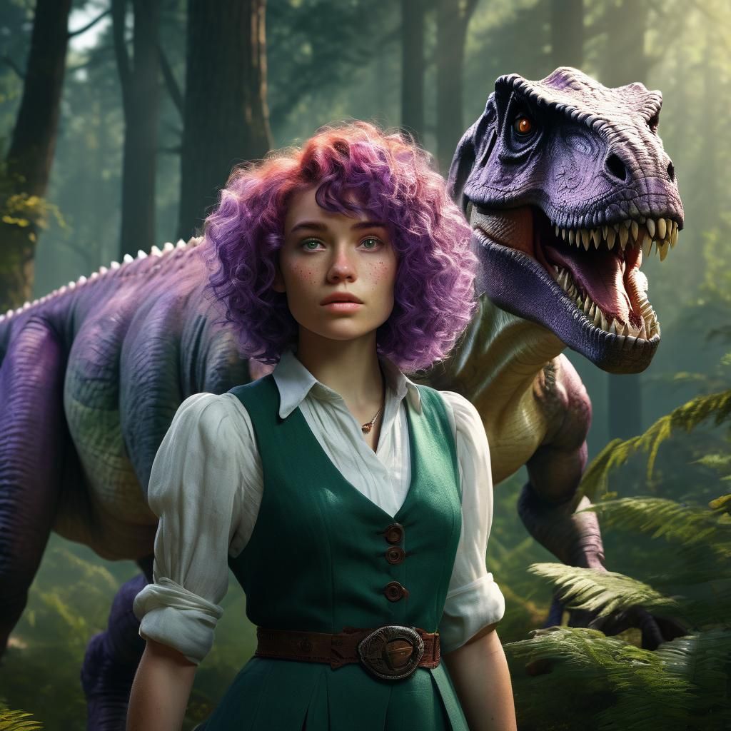 Woman and T-Rex in Hyper-Realistic Fantasy Art
