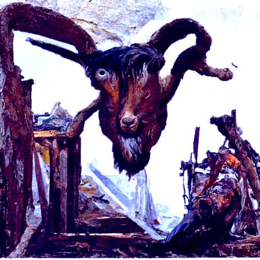 Decapitated Goat Head in Oil Painting Style