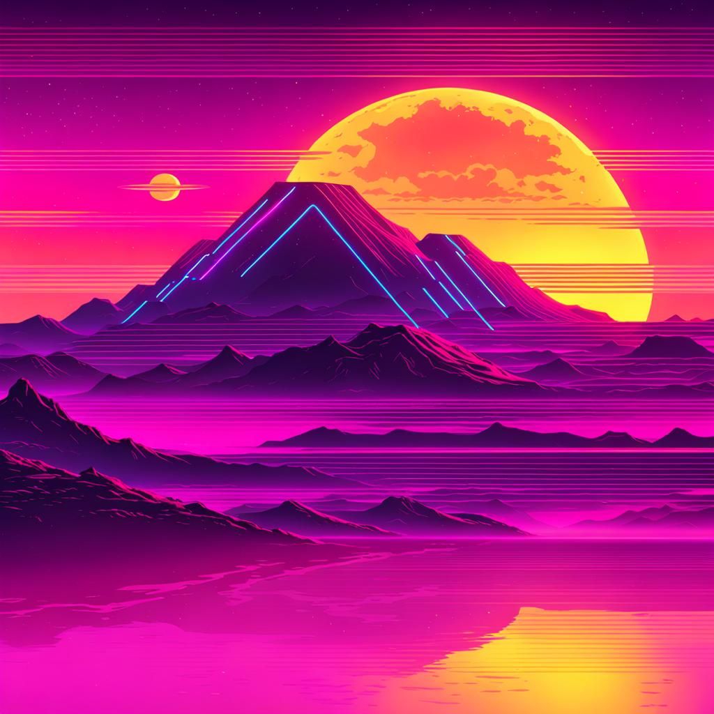 Synthwave Sahara Desert in Neon Retro Style